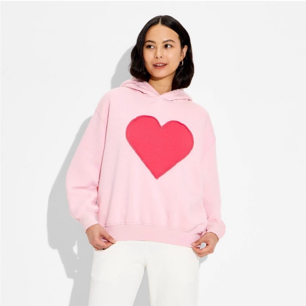 Joylab Pink Heart Appliqué Hoodie Sweatshirt